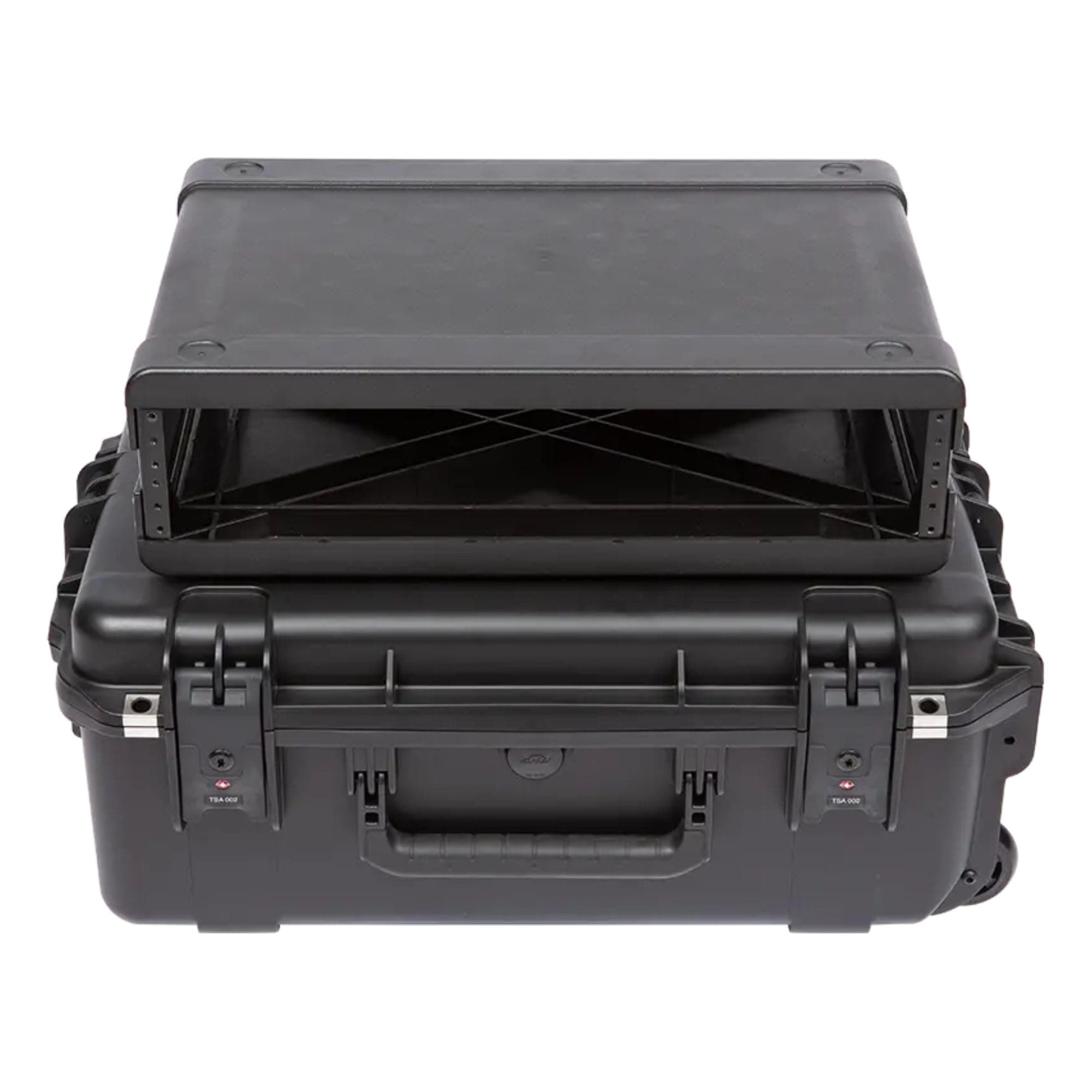 iSeries Case with Removeable 2U Injection Molded 13" Deep Rack Cage, TSA Latches, Wheels